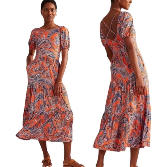 Bodin Cutout-Back Jersey Maxi Dress Size 4R Orange Jelly, Paradise Pop - Picture 1 of 13
